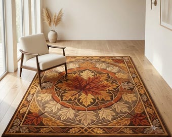 Autumn Maple Leaf Tufted Rug, Fall Area Rug, Rustic Farmhouse Carpet, Botanical Living Room Decor, Nature Inspired Seasonal Accent Rug