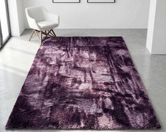 Vintage Turkish Wool Rug: Purple Area Solid Carpet For Home Decor