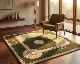 Baseball Field Area Rug, Sports Diamond Carpet, Game Room Decor, Baseball Fan Rug, Kids Sports Room Mat