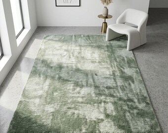 Sage Green Grunge Area Rug: Vintage Concrete Effect Carpet