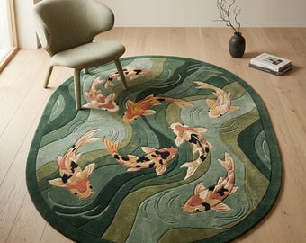Organic Koi Fish Pond Area Rug Irregular Japandi Carpet Modern Scandinavian Zen Living Room Bedroom Home Decor
