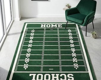 Football Field Area Rug Sports Theme Green Game Room Carpet Athletic Decor Washable Non Slip Rug