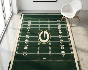 Green Bay Football Field Rug, Football Fan Area Rug, Sports Field Carpet, Game Day Living Room Decor, Football Lover Gift Rug