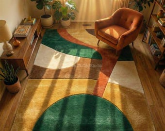 Hand-Tufted Wool Area Rug | Mid-Century Modern Abstract Design