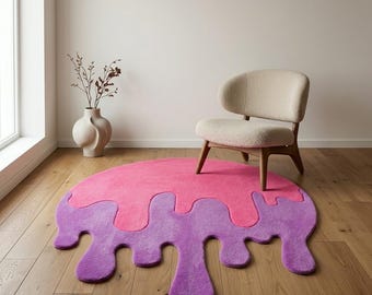 Abstract Pink Purple Drip Tufted Area Rug, Organic Irregular Modern Plush Carpet for Living Room Bedroom Decor