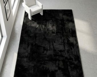 Black Plush Area Rug Modern Shag Carpet Soft Textured Living Room Bedroom Decor Contemporary Floor Rug