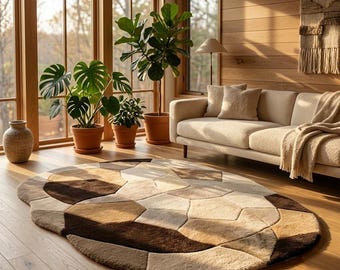 Modern Tufted Area Rug Abstract Stone Pattern Plush Neutral Rug Organic Shaped Carpet for Living Room Bedroom Decor