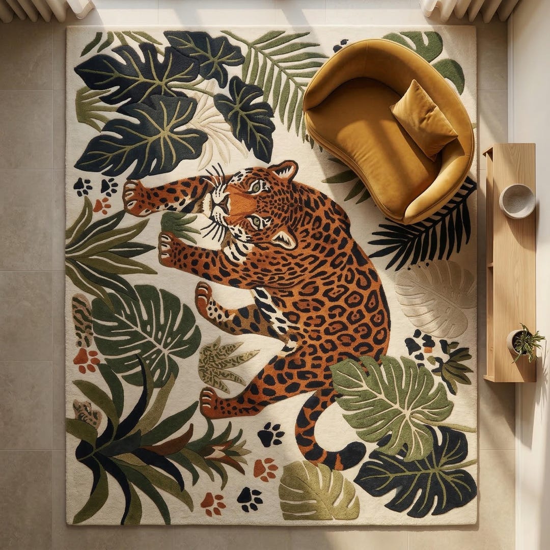 Wild Forever Rug Hand Tufted Leopard Rug, Jungle Theme Area Rug, Tropical Leaf Botanical ...