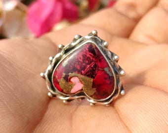 Rode roos dahlia turkoois hartring 925 sterlingzilver handgemaakte statement sieraden belofte cadeau