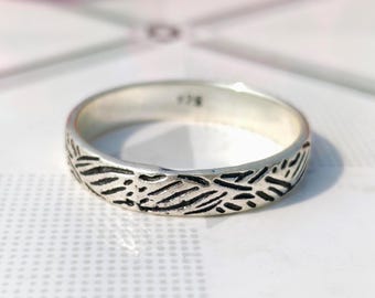 925 sterlingzilveren boho-ring gegraveerde band handgemaakt, op de natuur geïnspireerd uniseks cadeau voor haar