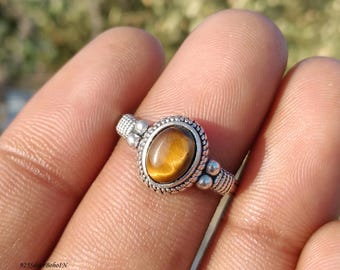 Tijgeroogring, 925 sterlingzilveren boho-sieraden, ovale edelsteen-statementring voor haar