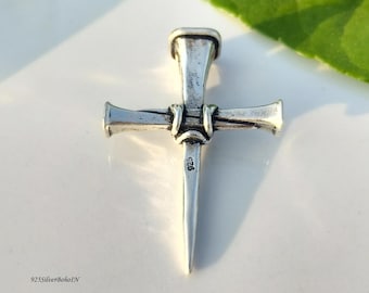 925 sterlingzilveren nagelkruishanger, rustieke hoefijzernagel kruisbeeldketting, christelijk sieradencadeau