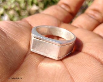 Handgemaakte massief 925 sterlingzilveren zegelring, minimalistische dikke staafring, gewaagde unisex sieraden