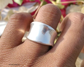 Brede concave sigarenbandring massief 925 sterlingzilver Boho statement dikke uniseks sieraden