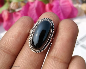 Vintage zwarte onyx ring 925 sterlingzilver boho ovale statement ring handgemaakte gotische sieraden