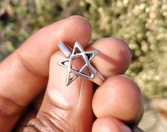 Sierlijke 925 sterlingzilveren pentagram-sterring | Minimalistische Wicca-sieraden | Boho hemelse vingerring
