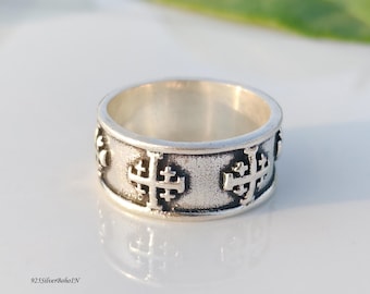 Jeruzalem Kruisring 925 sterlingzilver Crusader Band mannen vrouwen religieuze boho christelijke sieraden