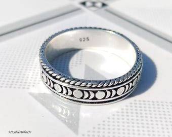 Moon Phase Spinner Ring 925 sterlingzilver Fidget Ring Angst Jewelry Celestial Boho Band