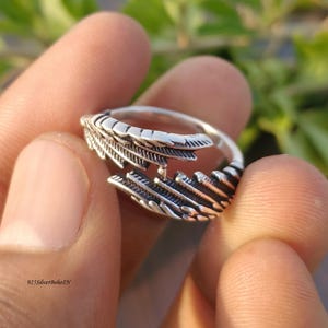 925 sterlingzilveren ring engelvleugel, handgemaakte veren wikkelring, boho statement sieraden cadeau afbeelding 19