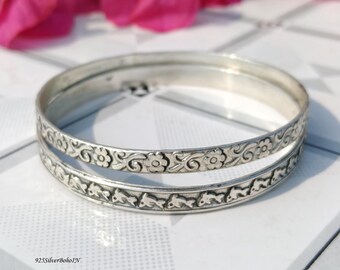 925 sterlingzilveren boho-armbandset handgemaakte geoxideerde etnische sieraden met bloemen- en dolfijnpatroon