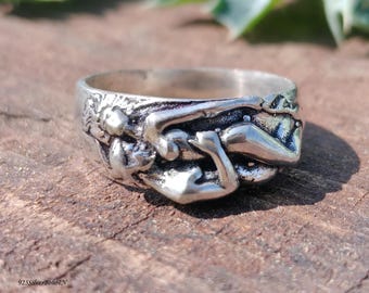 Handgemaakte 925 sterlingzilveren erotische paarbeloftering, boholoversband, unieke sieraden