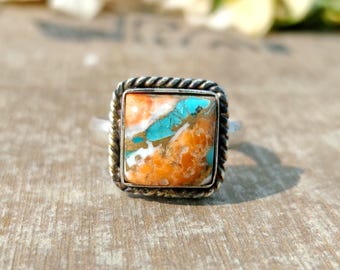 Handgemaakte Spiny Oyster Turquoise ring 925 sterlingzilver vierkant boho statement sieraden voor vrouwen