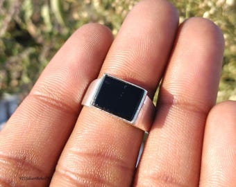 Handgemaakte natuurlijke zwarte onyx herenring 925 sterlingzilver vierkante zegelring Minimalistische sieraden