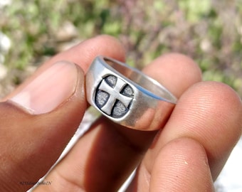 Heren 925 sterlingzilveren kruisring rustieke tempelier zegelband unieke christelijke cadeau-sieraden