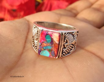 Boho roze koperen turkoois 925 sterlingzilveren sigarenbandring voor dames en heren