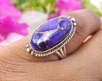 Natuurlijke paarse Mojave turkoois ring 925 sterlingzilver Boho statement sieraden cadeau voor vrouwen