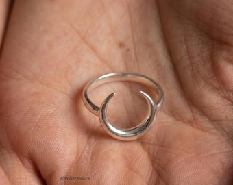 Handgemaakte 925 sterlingzilveren maansikkelring voor dames in bohostijl sierlijke hemelse sieraden