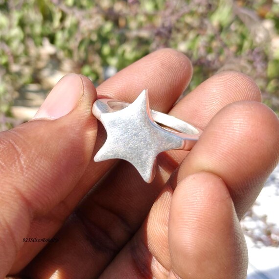 Solid 925 Sterling Silver Star Ring, Minimalist Chunky Jewelry, Boho Statement Celestial Ring Gift