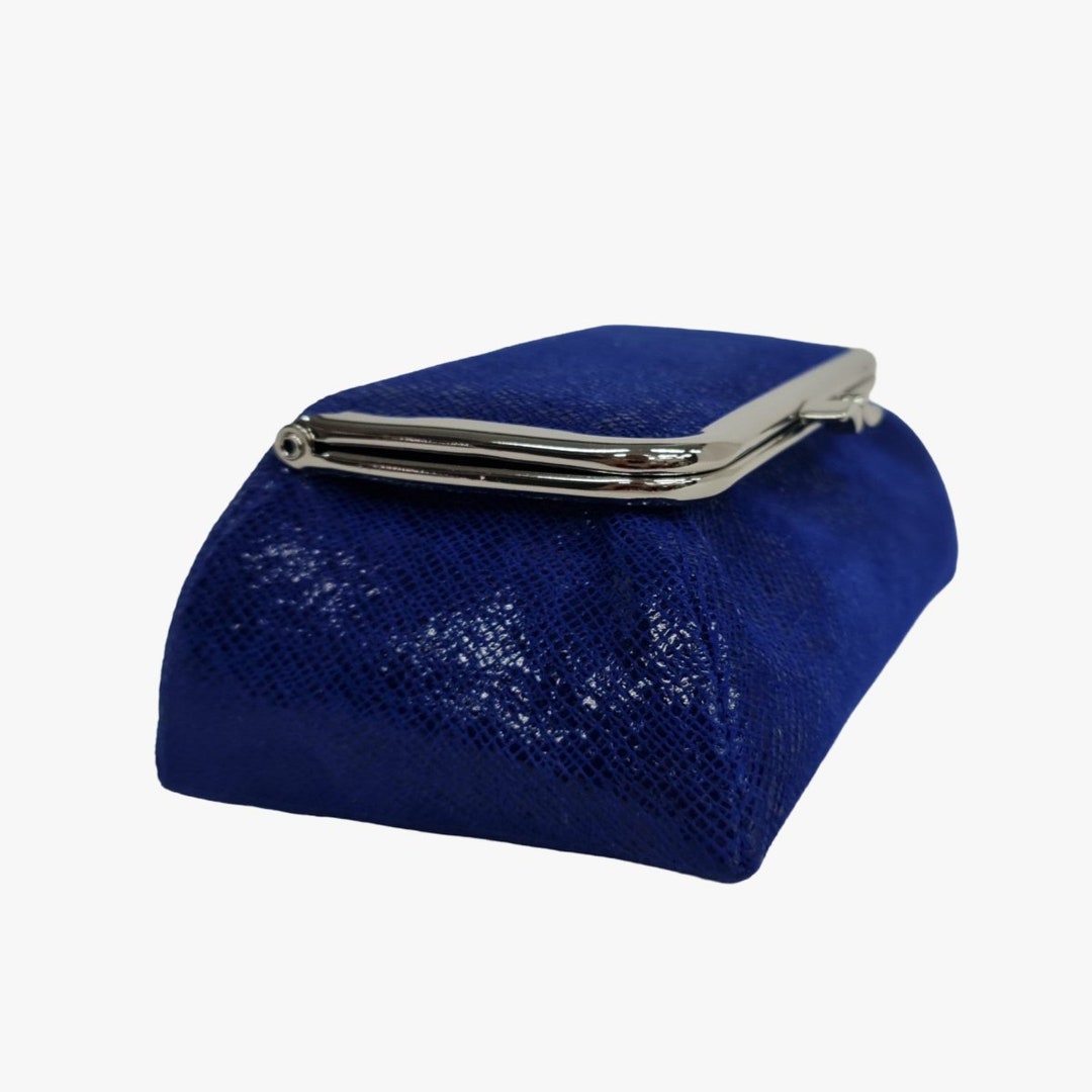 Cobalt Blue Handmade Genuine Leather Cosmetic Bag Pouch With Mirror and Fermoir Closure - Etsy