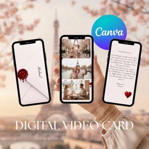 Mobile Valentines Day eCard with Photos Animated Love Latter in envelope, Paris Vibe Valentine Card, Pink text card for smartphone