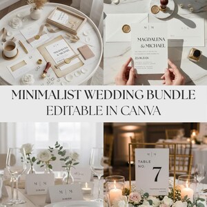 Minimalist Wedding Bundle | Invitation Printable and Digital  | Table Numbers |Place Cards | Digital Downloads, DIY Canva Templata