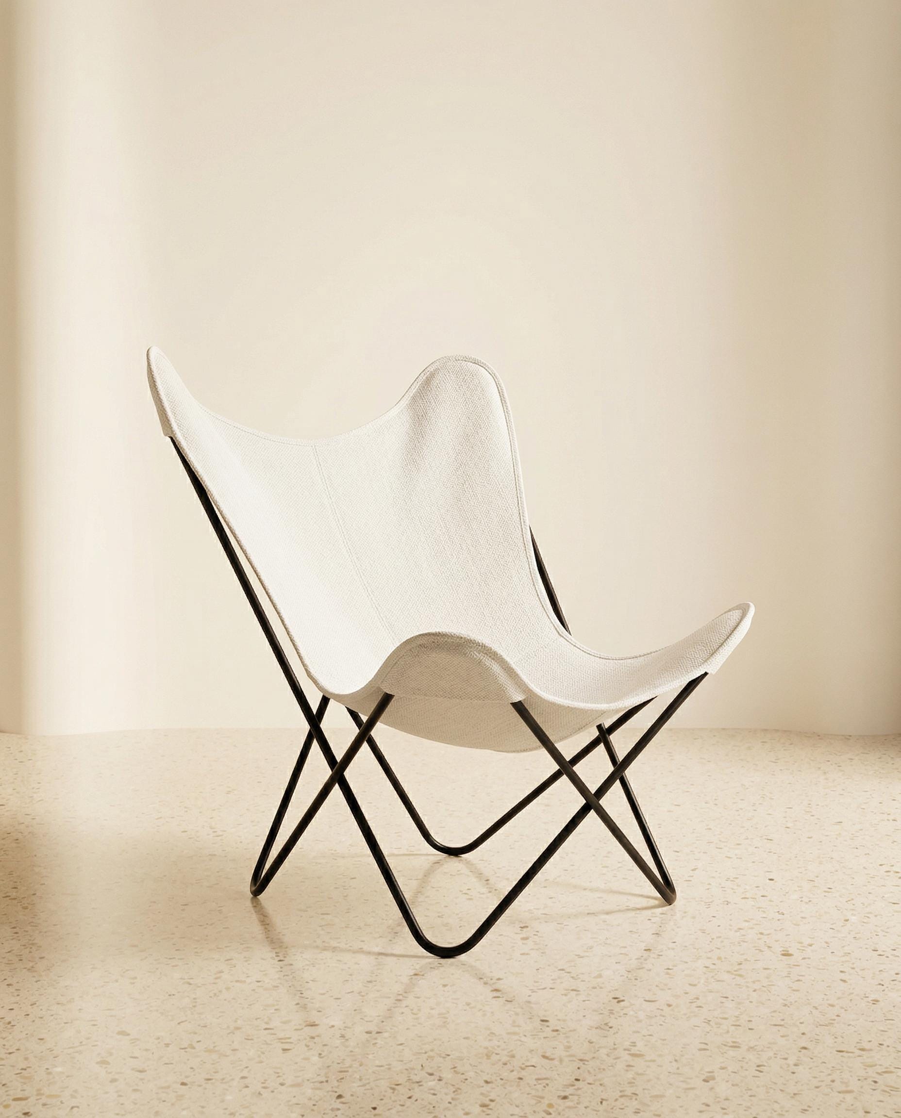 White Canvas Butterfly Chair - Handmade Boho Sling Lounge, Mid-Century Modern Accent