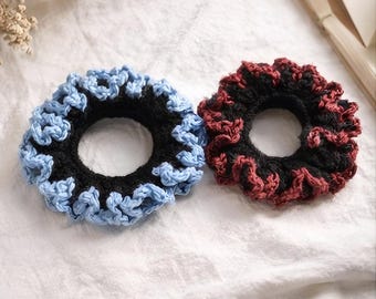 Elastico per capelli all'uncinetto fatto a mano | Elastico per capelli bicolore | Morbido accessorio estetico per capelli | Grazioso regalo per lei | Elastico per capelli Cottagecore