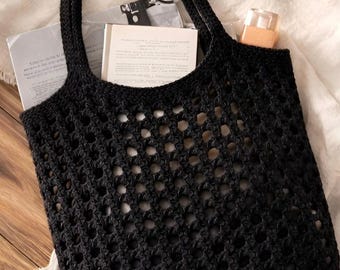 Borsa tote fatta a mano all'uncinetto, borsa a tracolla in rete estetica, borsa da spiaggia estiva lavorata a maglia, shopper boho per tutti i giorni, regalo cottagecore per lei