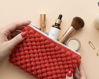 Pochette per il trucco all'uncinetto – Pochette cosmetica fatta a mano, astuccio boho, regalo per lei, pochette fatta a mano