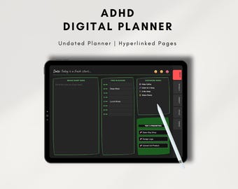 Planificador digital para TDAH para GoodNotes / Organizador de concentración diaria / Planificador para iPad y Android / Compatible con neurodivergentes / Sin fecha (Diario, Semanal, Mensual)