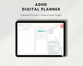 Planificador digital para TDAH para GoodNotes / Organizador de concentración diaria / Planificador para iPad y Android / Compatible con neurodivergentes / Sin fecha (Diario, Semanal, Mensual)