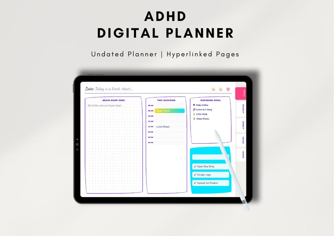 ADHD Digital Planner for Goodnotes | Daily Focus Organizer | iPad ...