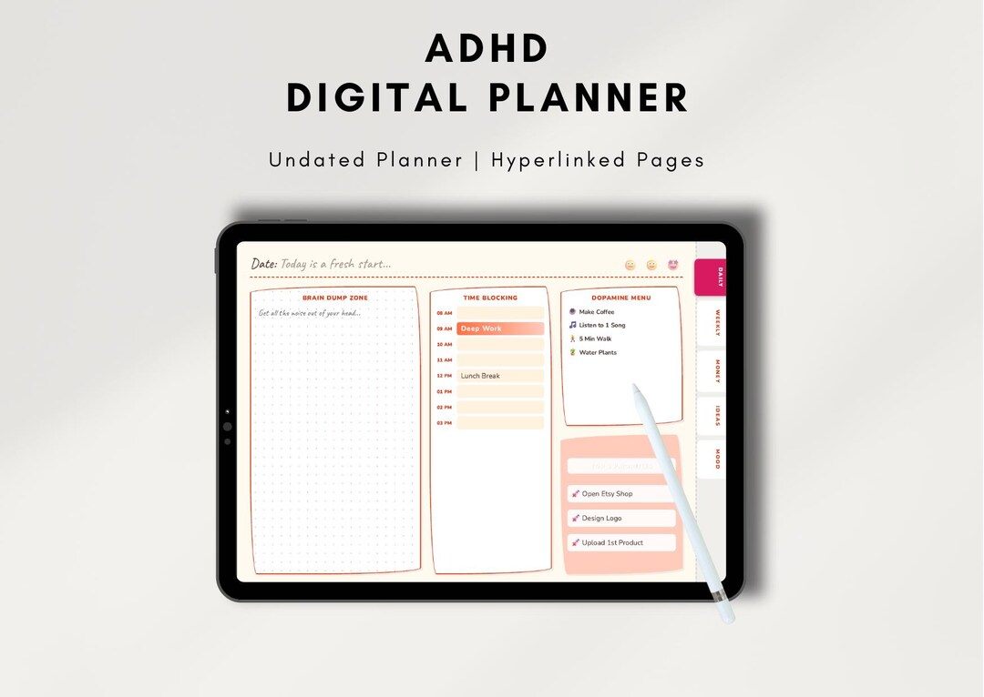 ADHD Digital Planner for Goodnotes | Daily Focus Organizer | iPad ...