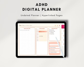 Planificador digital para TDAH para GoodNotes / Organizador de concentración diaria / Planificador para iPad y Android / Compatible con neurodivergentes / Sin fecha (Diario, Semanal, Mensual)