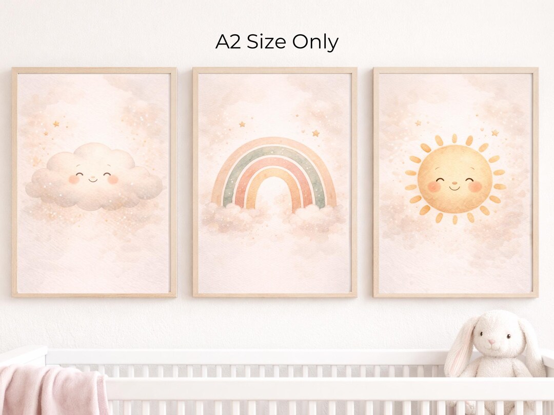 Rainbow Sunshine Nursery Print Set A2 | Neutral Baby Room Decor ...