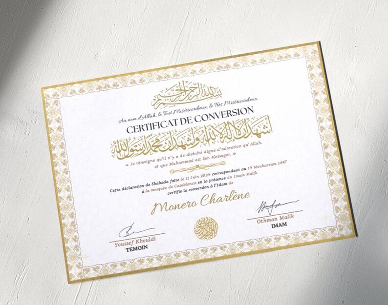Islamic Conversion Certificate.pdf Personalized Shahada Certificate PDF • Islamic Conversion Certificate ...
