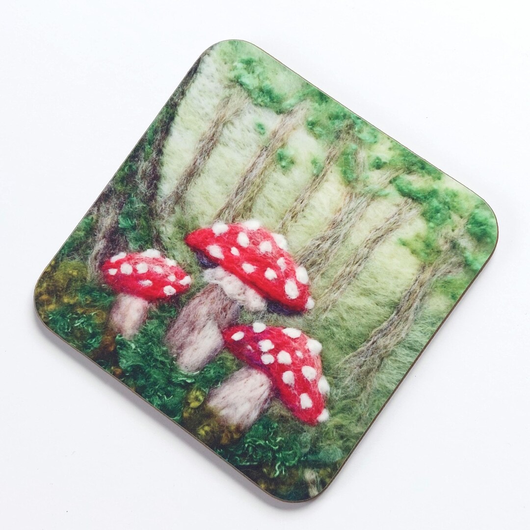 Toadstool Woodland Felt Art Print Coaster - Etsy
