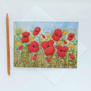 Poppy Greetings Card - Blank inside and featuring prints from original felted and embroidered poppy field floral artwork