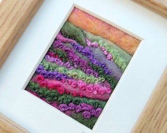 Felt Flowers Picture - Heather Sunset landscape - British Countryside Scene in Felt and embroidery - F02