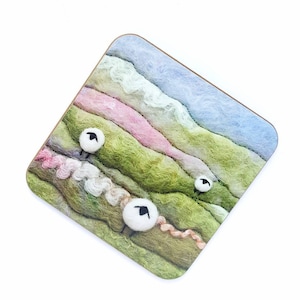 Spring Sheep Landscape Picture Felt Art Print Coaster